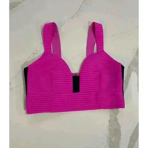 Express Hot Pink Ribbed Zip Up Crop Top Women’s Size Large